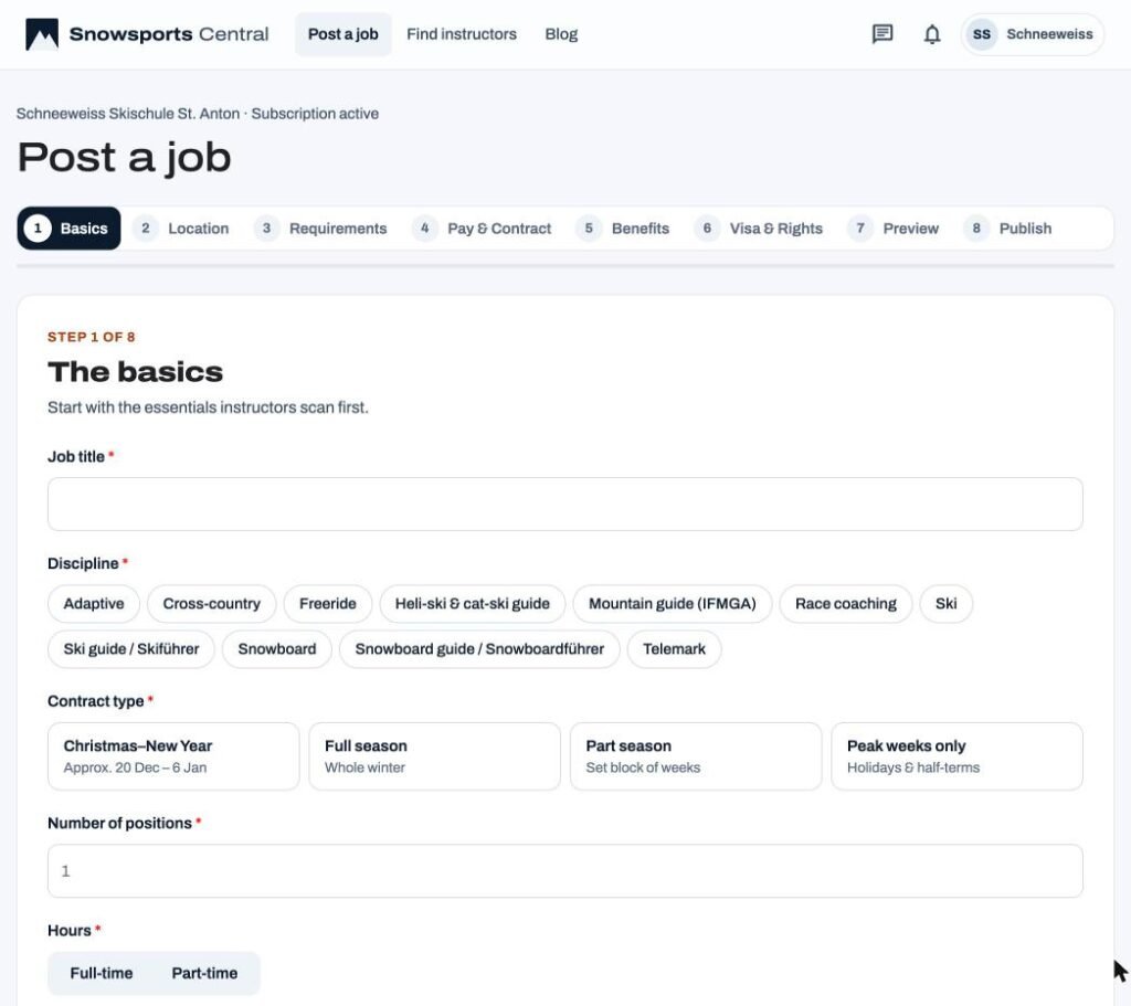 The guided Post a job form with a live preview